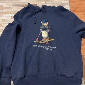 Ralph Lauren Navy Hoodie with Skiing Polo Bear Graphic